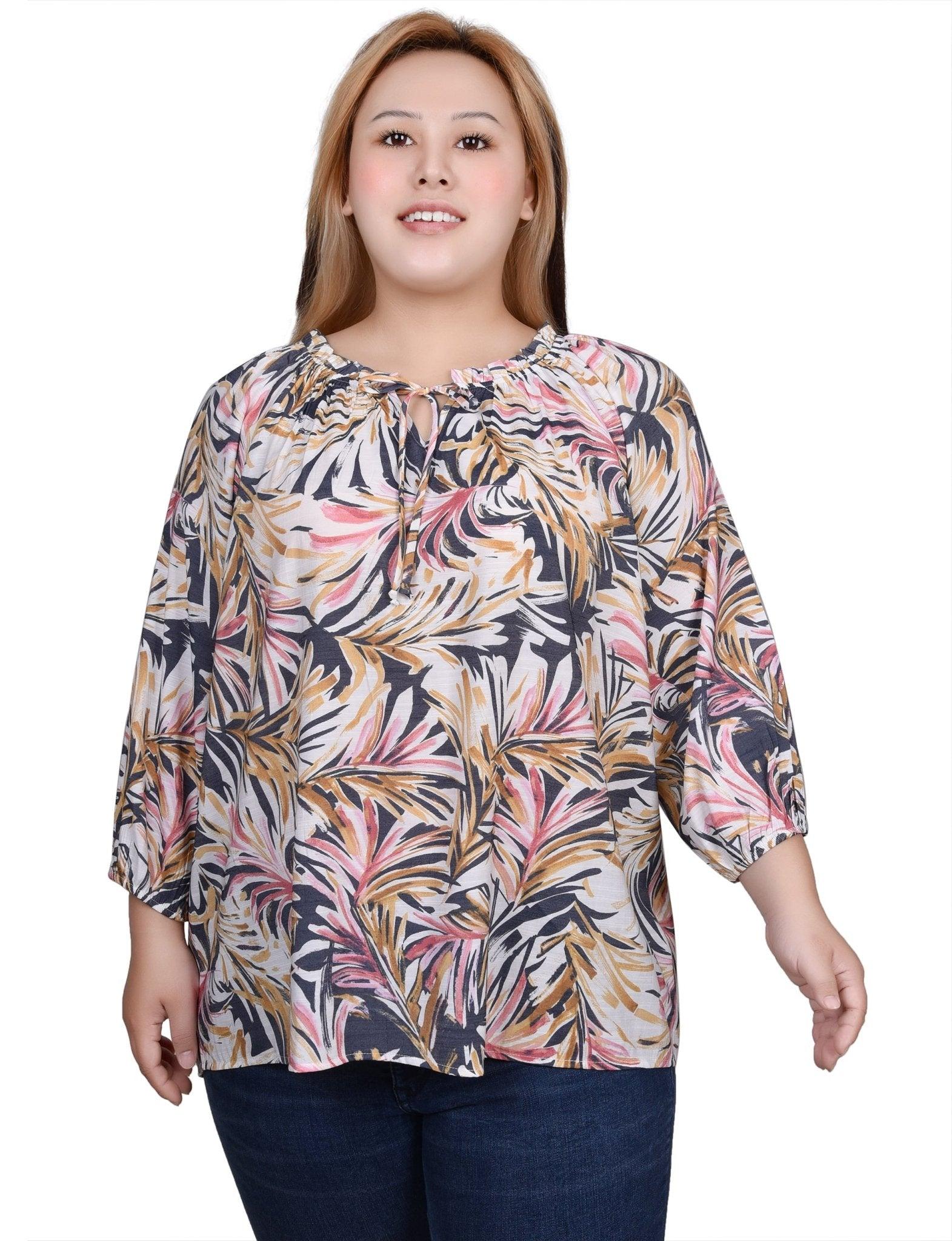 3/4 Length Sleeve Drawstring Neck Blouse - Plus Product Image