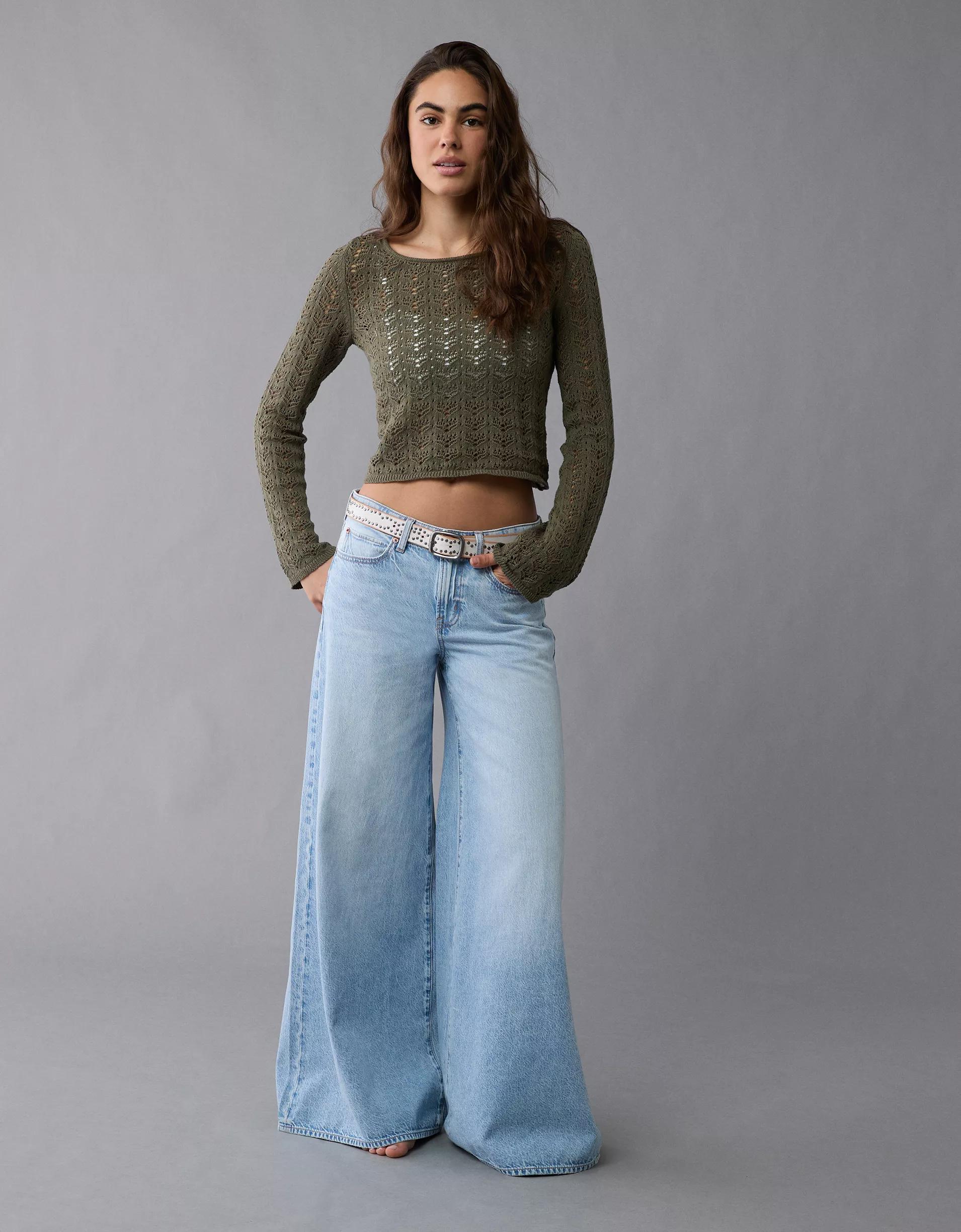 AE Lace-Up Back Crochet Sweater Product Image