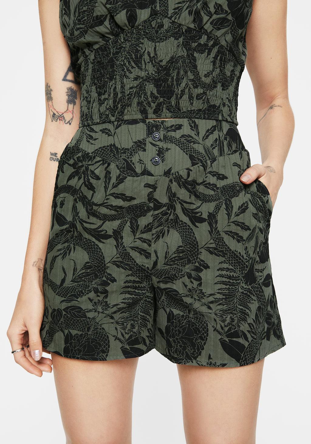 Bashe Cotton Wide Leg Shorts - Green Product Image