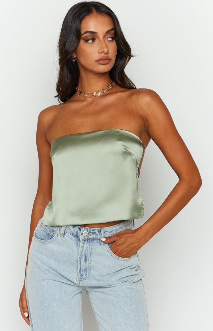 Ibiza Olive Satin Strapless Top Product Image