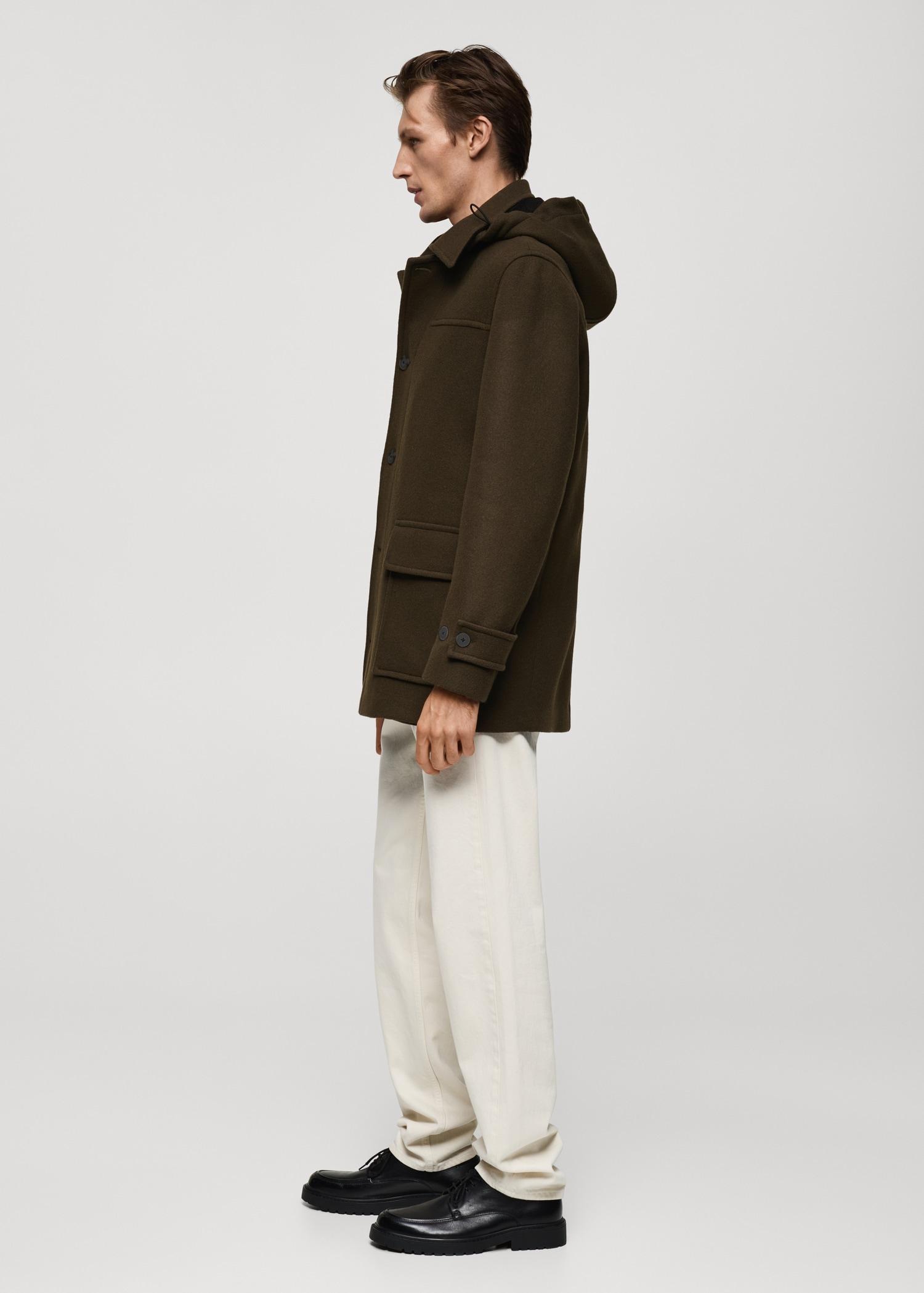Detachable hood wool coat - Men | MANGO USA Product Image