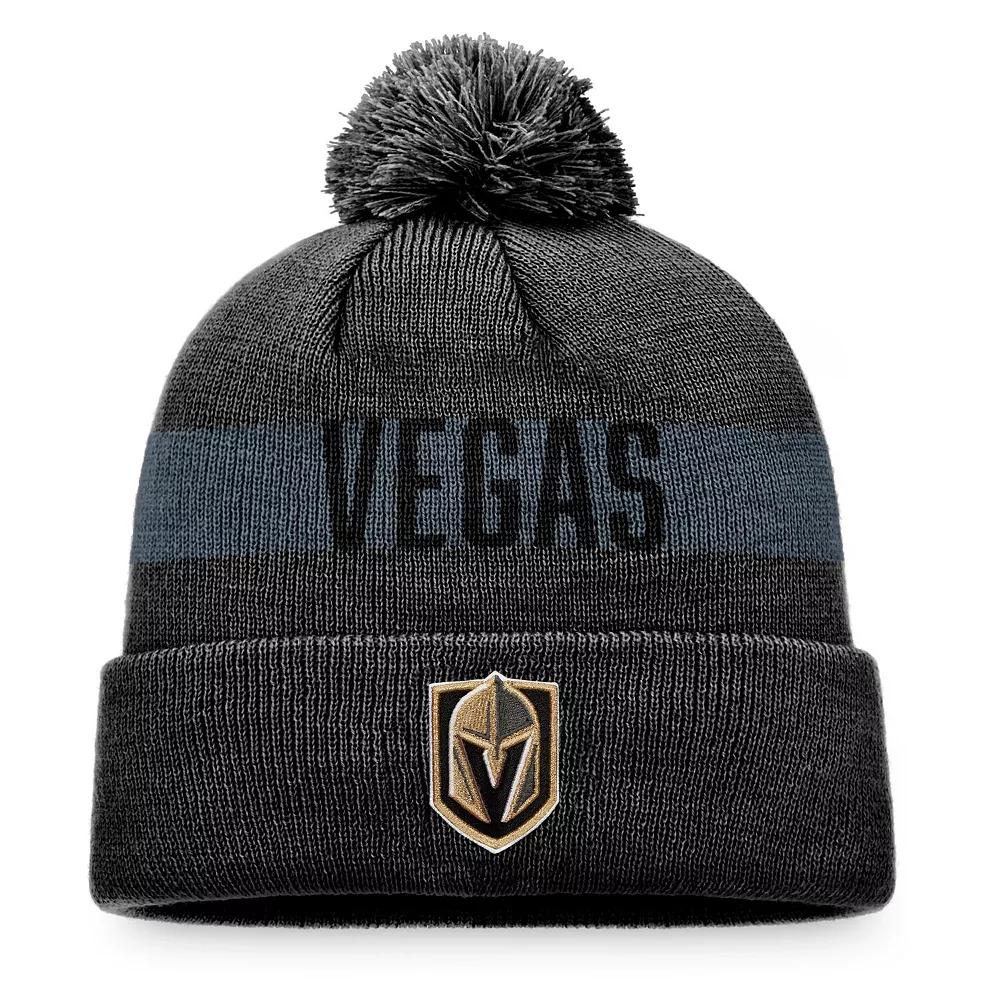 Men's Fanatics Branded Charcoal Vegas Golden Knights Fundamental Patch Cuffed Knit Hat with Pom, Lvk Charco Product Image