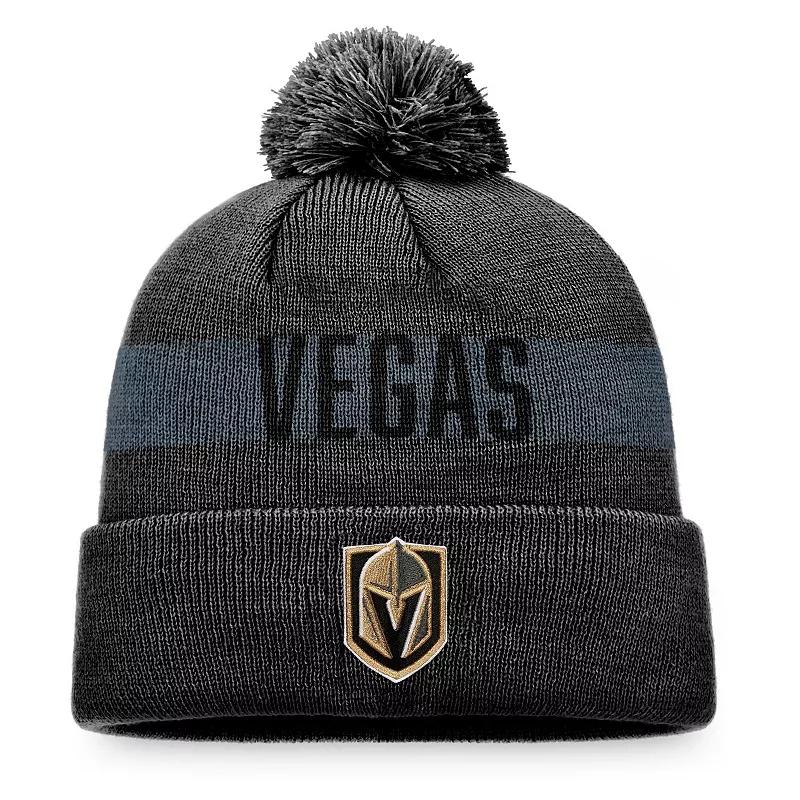 Men's Fanatics Branded Charcoal Vegas Golden Knights Fundamental Patch Cuffed Knit Hat with Pom, Lvk Charco Product Image