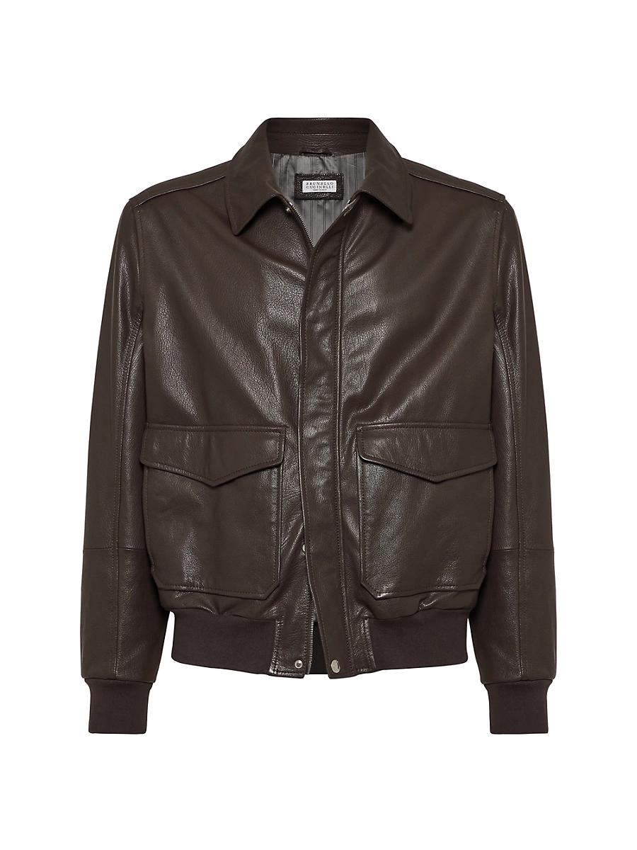 Mens Grained Leather Aviator Jacket Product Image