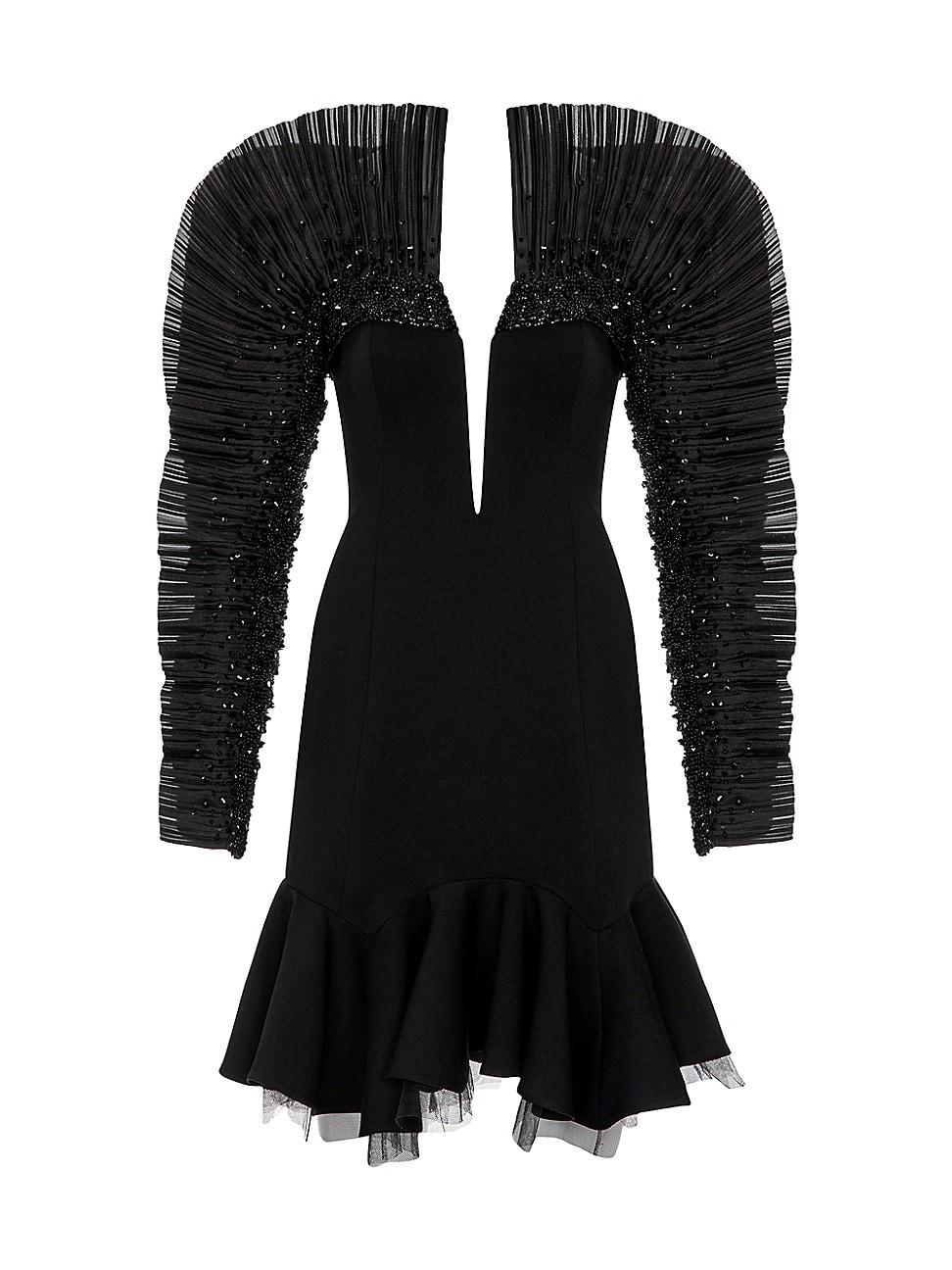 Womens Pleated Sequin-Sleeve Minidress Product Image