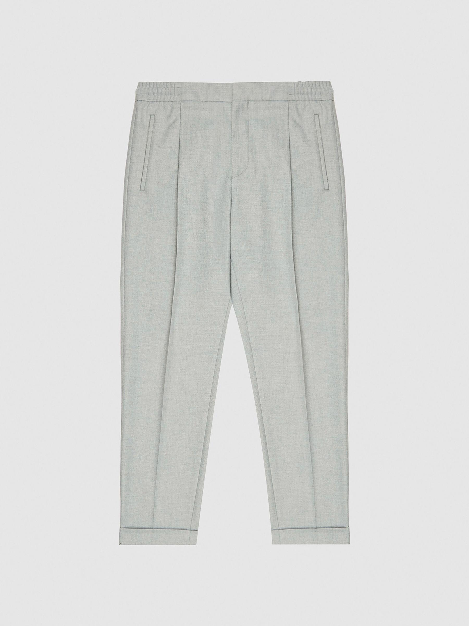 Relaxed Drawstring Trousers with Turn-Ups in Soft Grey Product Image