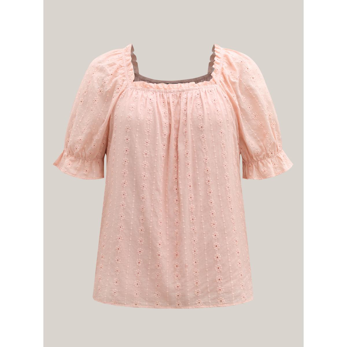 Plus Size Dirtypink Textured Frill Trim Square Neck Blouse Women Romantic Short sleeve Square Neck Elegant Blouses BloomChic 14-16/1X Product Image
