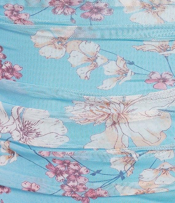 Pear Culture Sleeveless Floral Ruched Mesh Dress Product Image