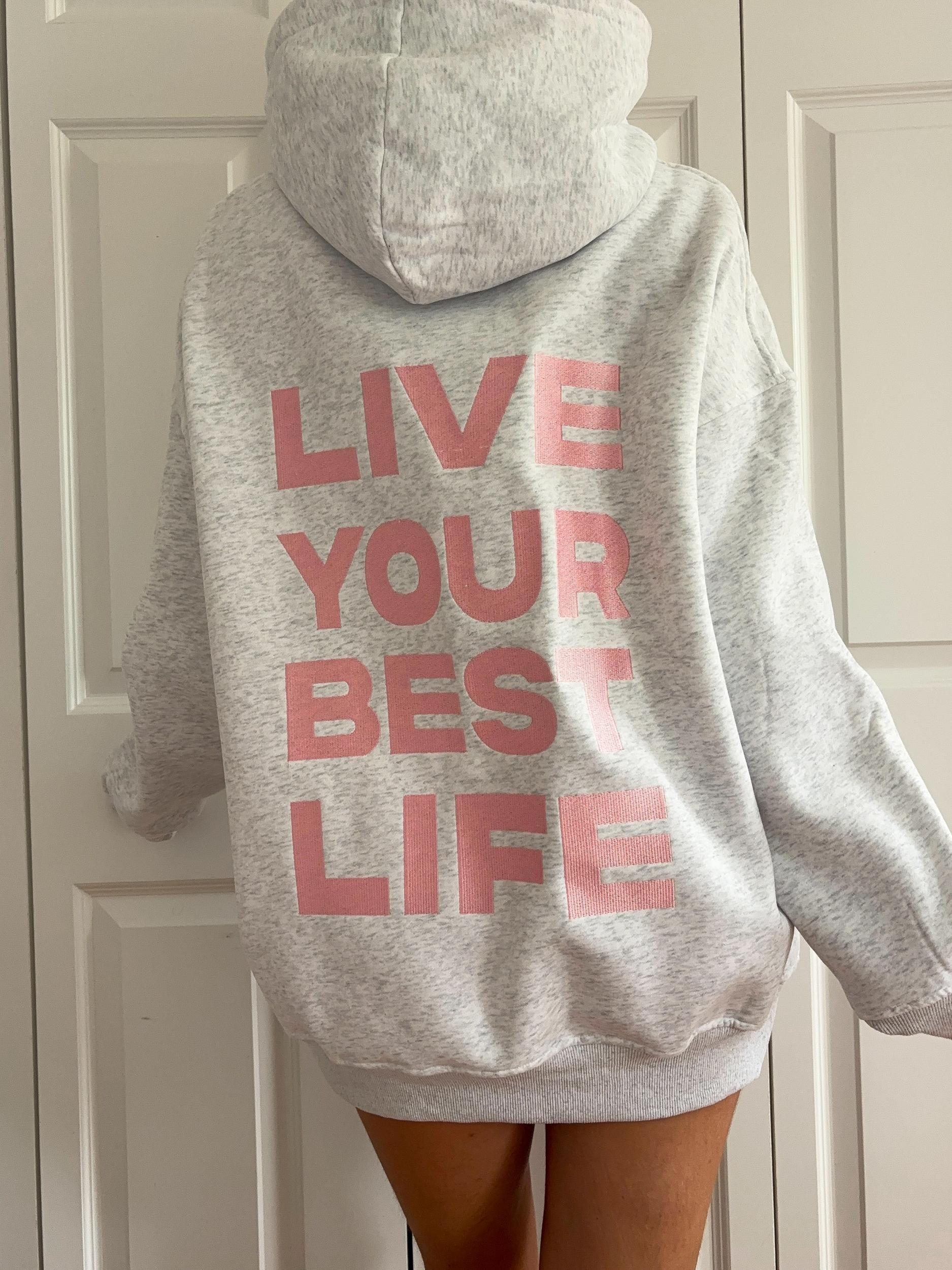 Pearl Grey Live Your Best Life Embroider Hoodie Product Image
