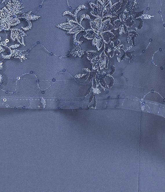R & M Richards Sweetheart Neck Embroidered Mesh Cape Overlay Dress Product Image