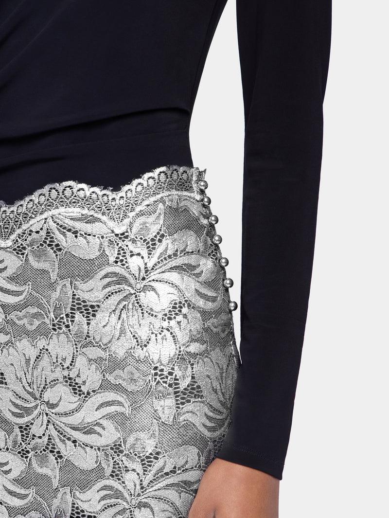 SILVER MIDI SKIRT IN LACE Product Image