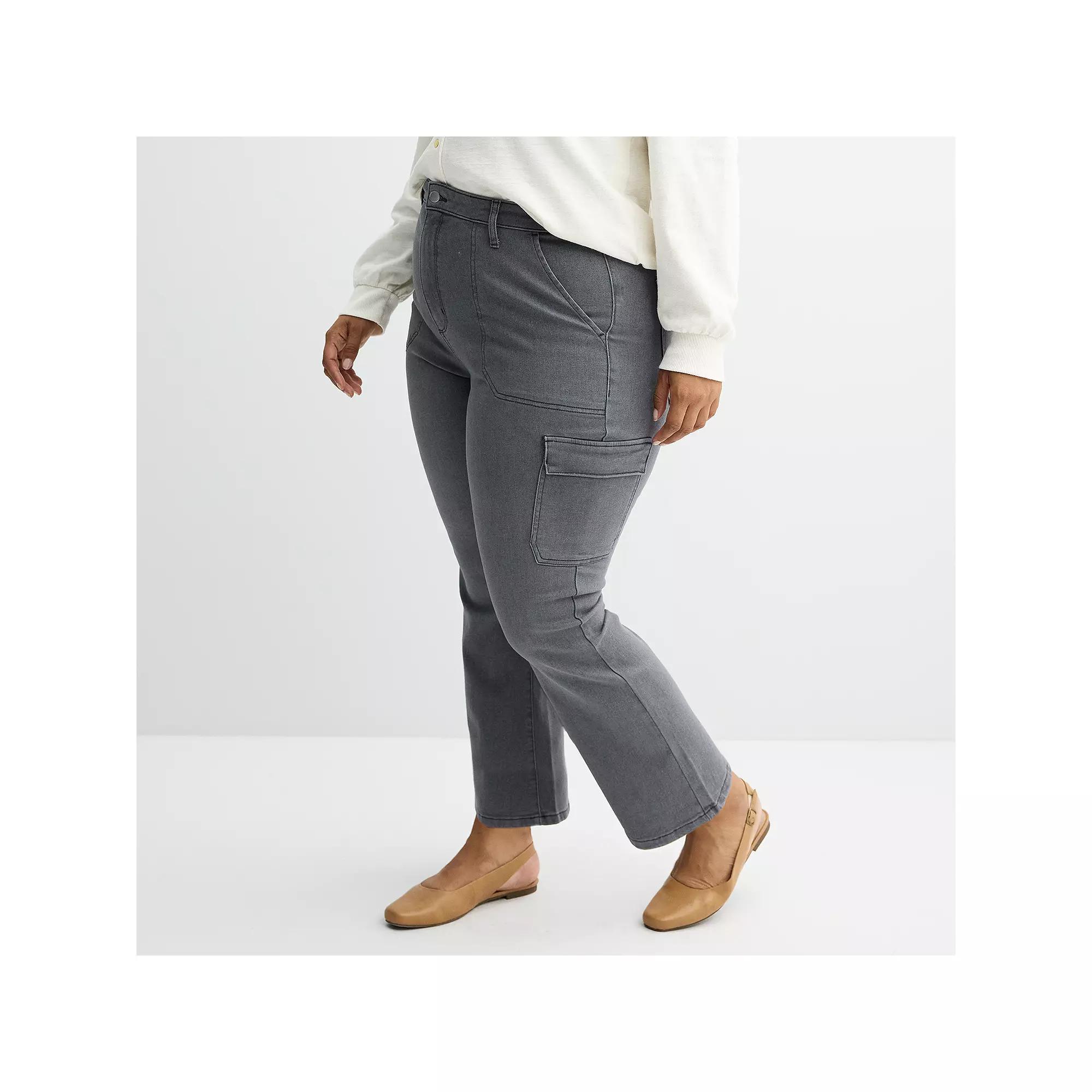 Plus Size Sonoma Goods For Life® Ankle Cargo Flare Pants, Women's, Size: 24 W, Gray Wash Product Image