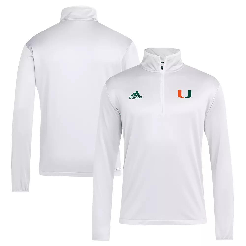 Men's adidas White Miami Hurricanes 2024 Coaches Sideline Quarter-Zip Top,  Product Image