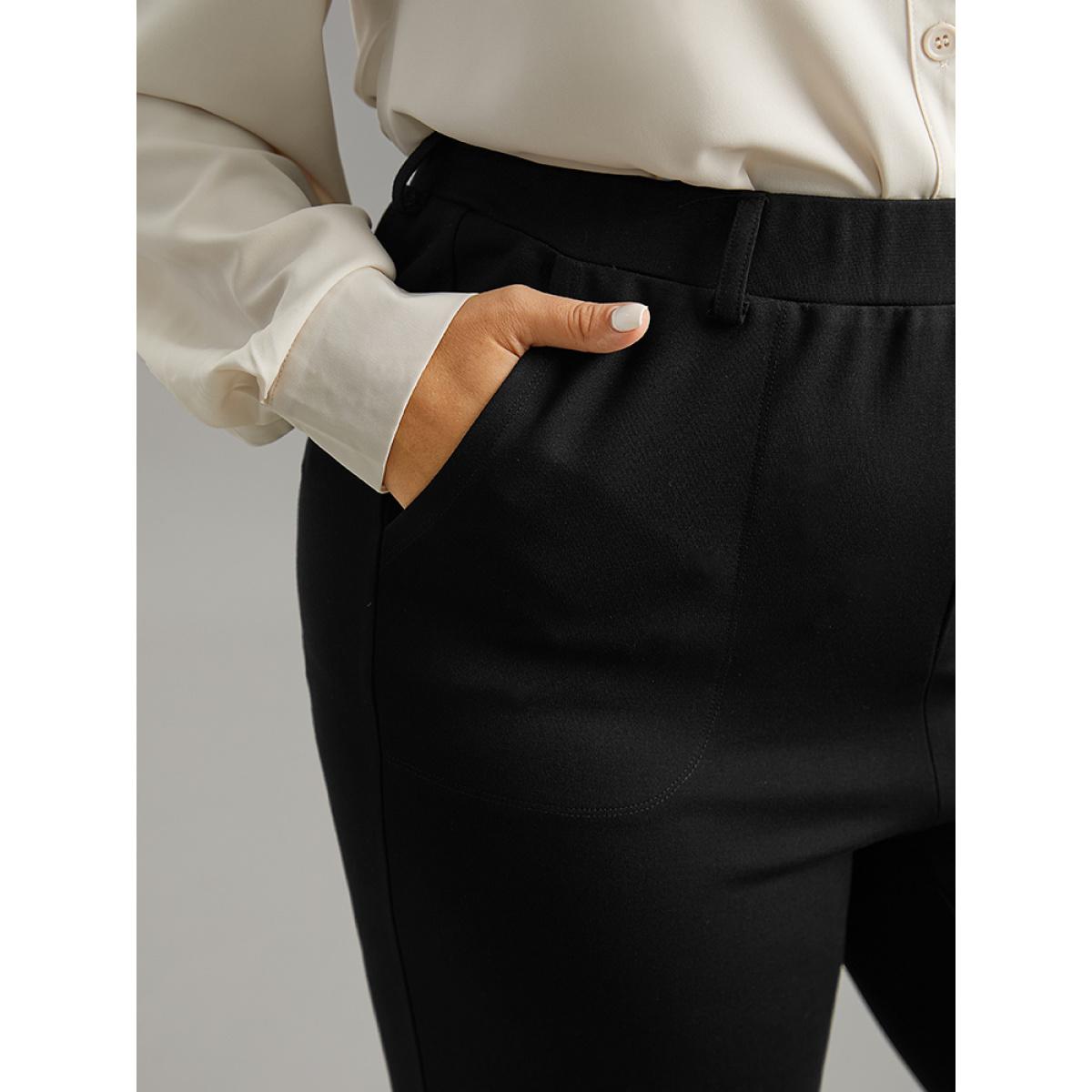 Plus Size Solid Very Stretchy High Rise Bootcut Thick Pants Women Black Casual Bootcut High Rise Everyday Pants BloomChic 10/M Product Image