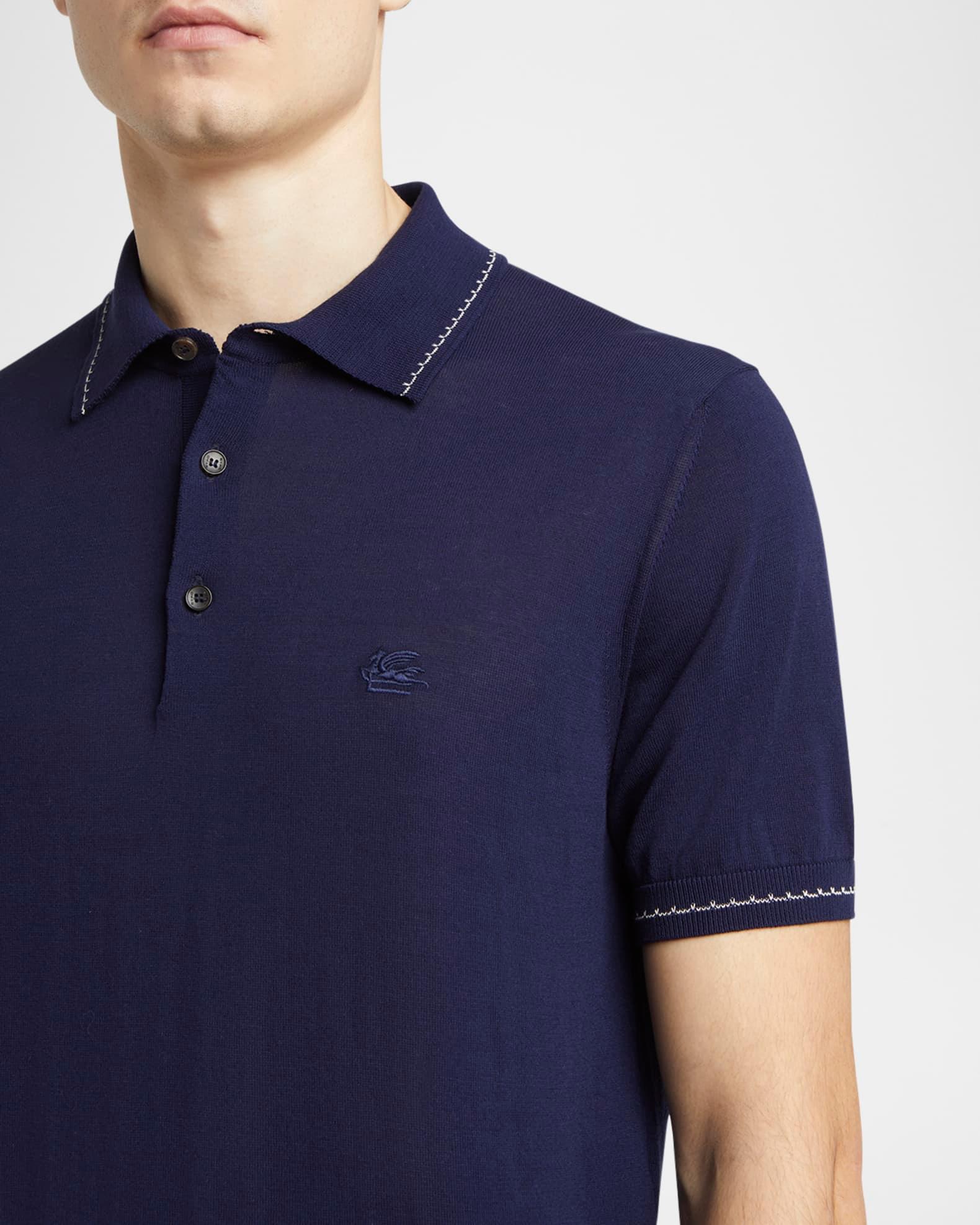 Men's Cotton Knit Contrast-Stripe Polo Shirt Product Image