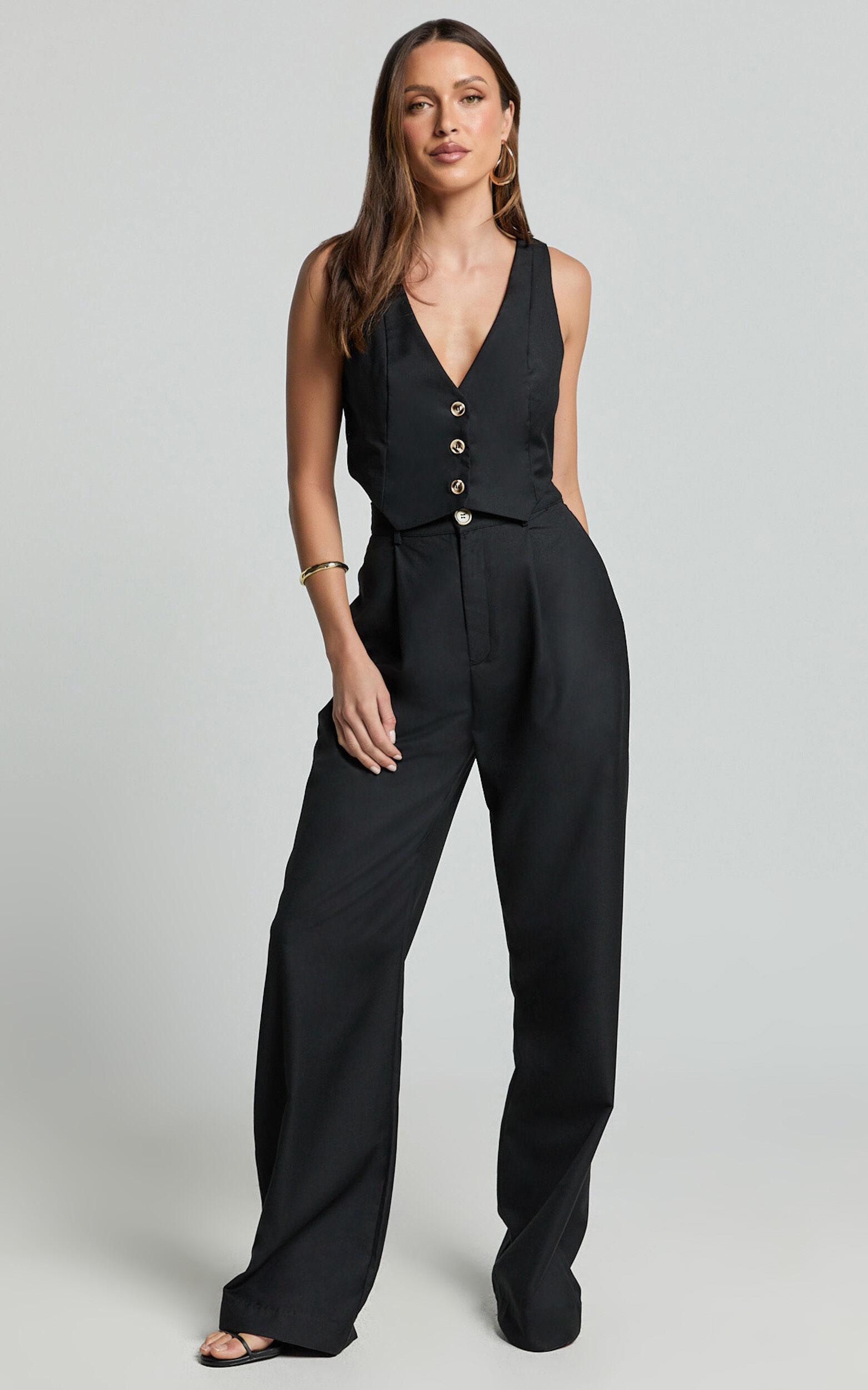 Izara Trousers - Mid Rise Relaxed Straight Leg Tailored Trousers in Black Product Image