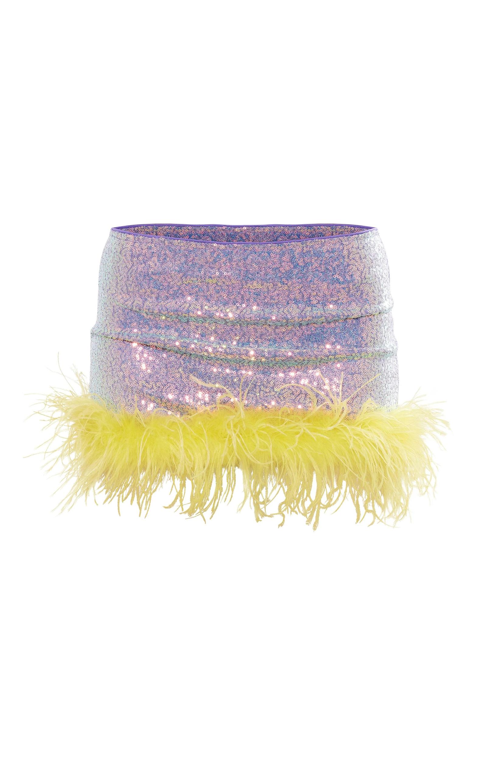 Lilac Feather Trim Sequin Mini Skirt Product Image