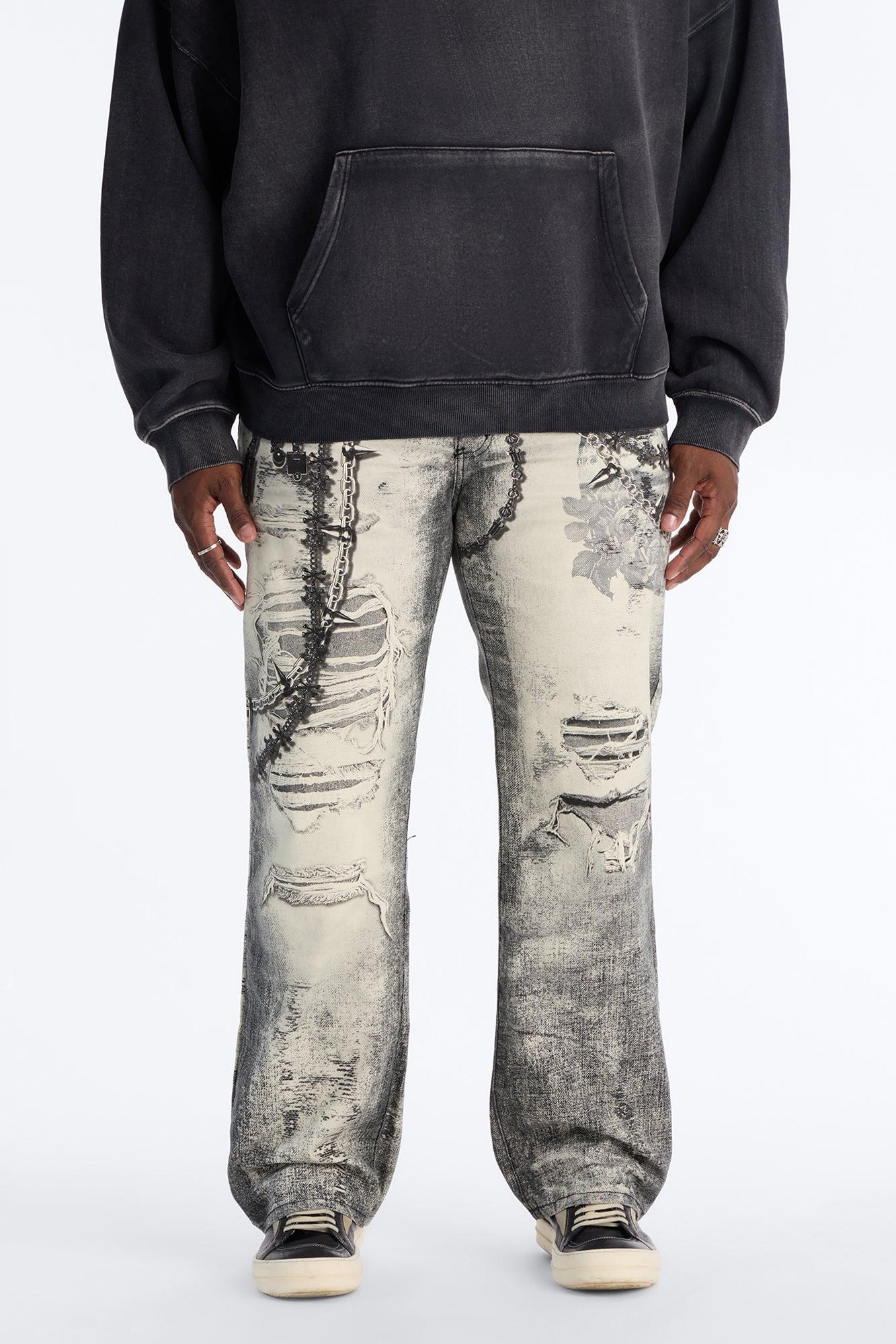 Smoke N Chains Printed Baggy Jean - Acid Wash Black Male Product Image