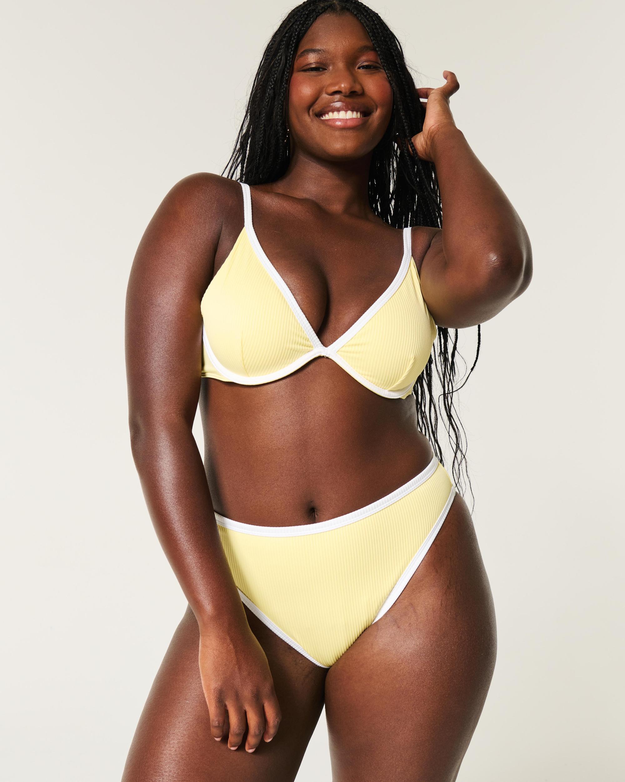 Curvy High-Leg High-Waist Ribbed Cheeky Bikini Bottom Product Image