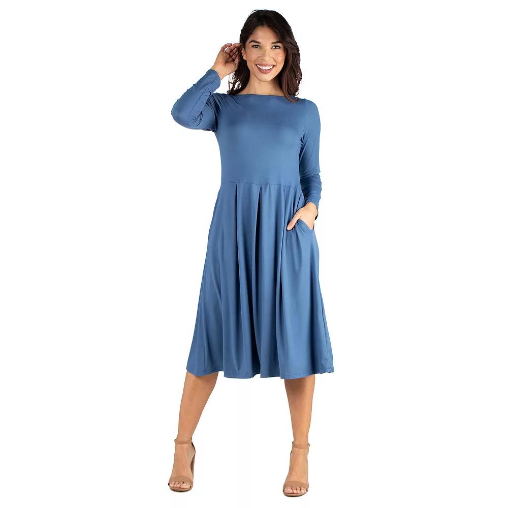 Women's 24Seven Comfort Apparel Long Sleeve Fit & Flare Dress with Pockets,  Product Image