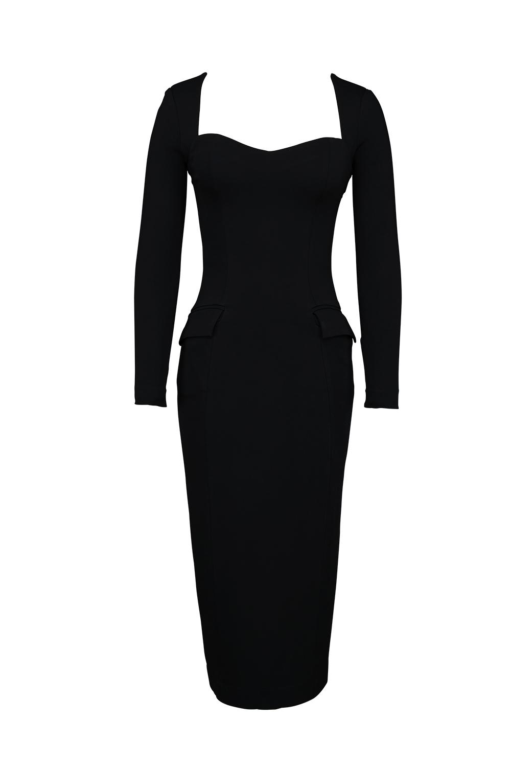 Ella  black stretch crepe long sleeve midi dress Product Image
