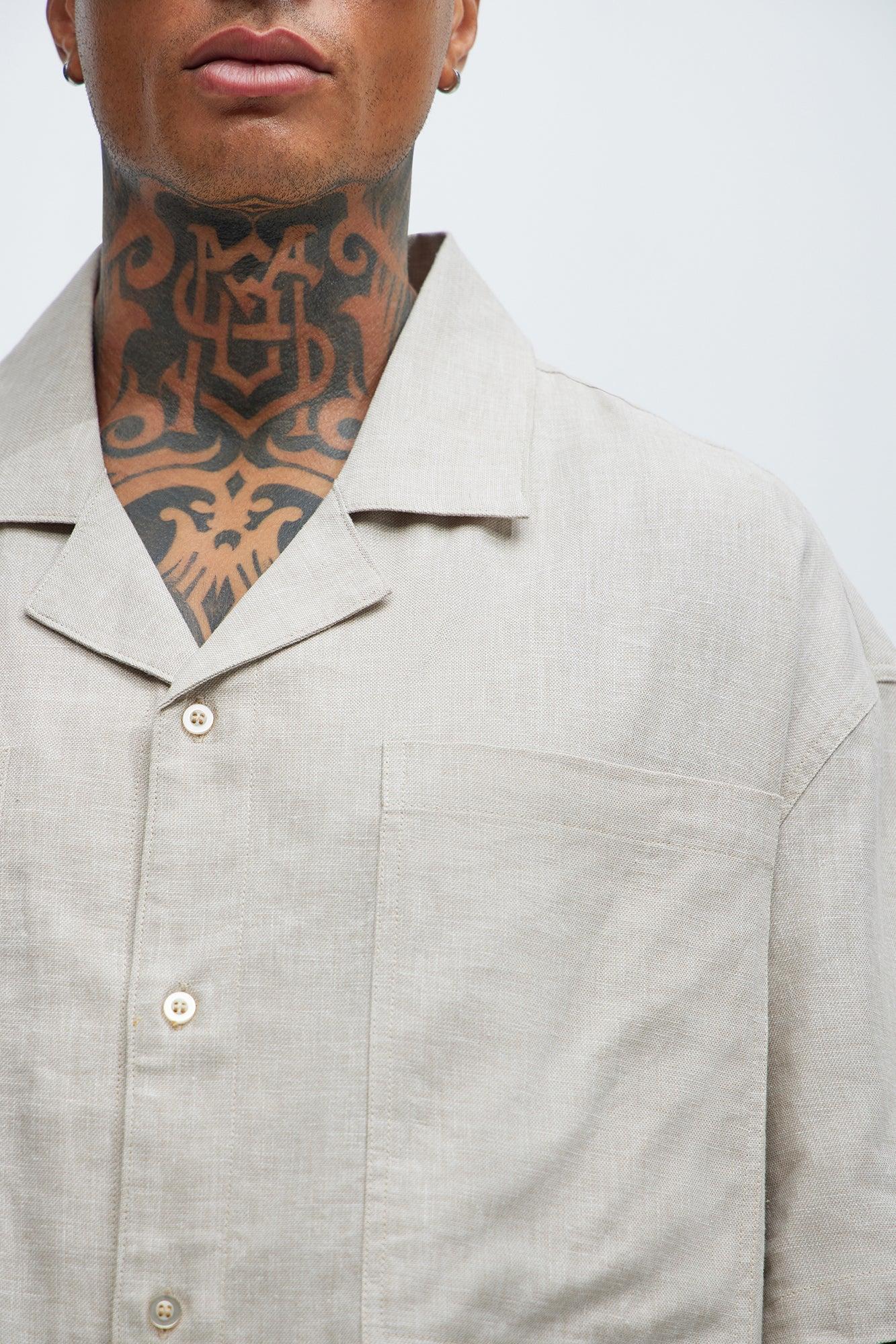 Bahamas Linen Cuban Boxy Shirt - Stone Product Image