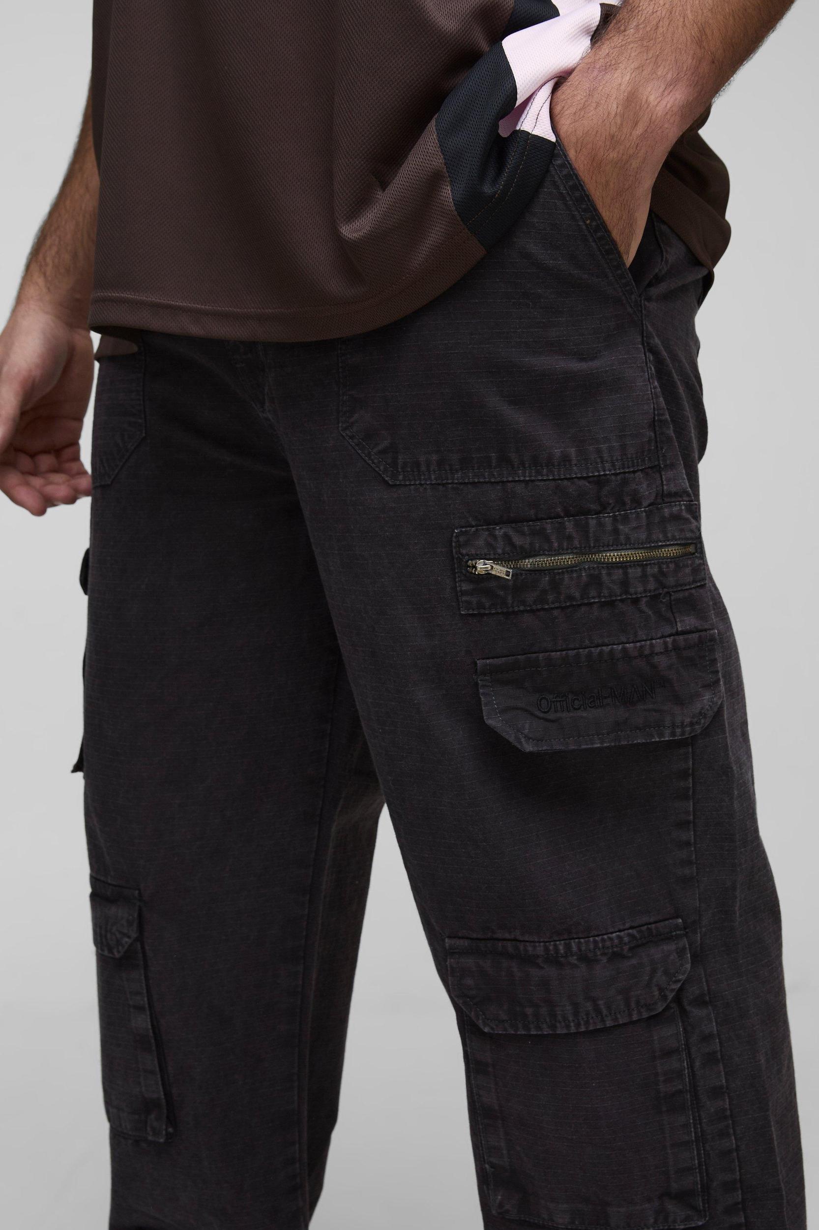 Plus Washed Ripstop Embroidered Relaxed Fit Cargo Pants | boohooMAN USA Product Image