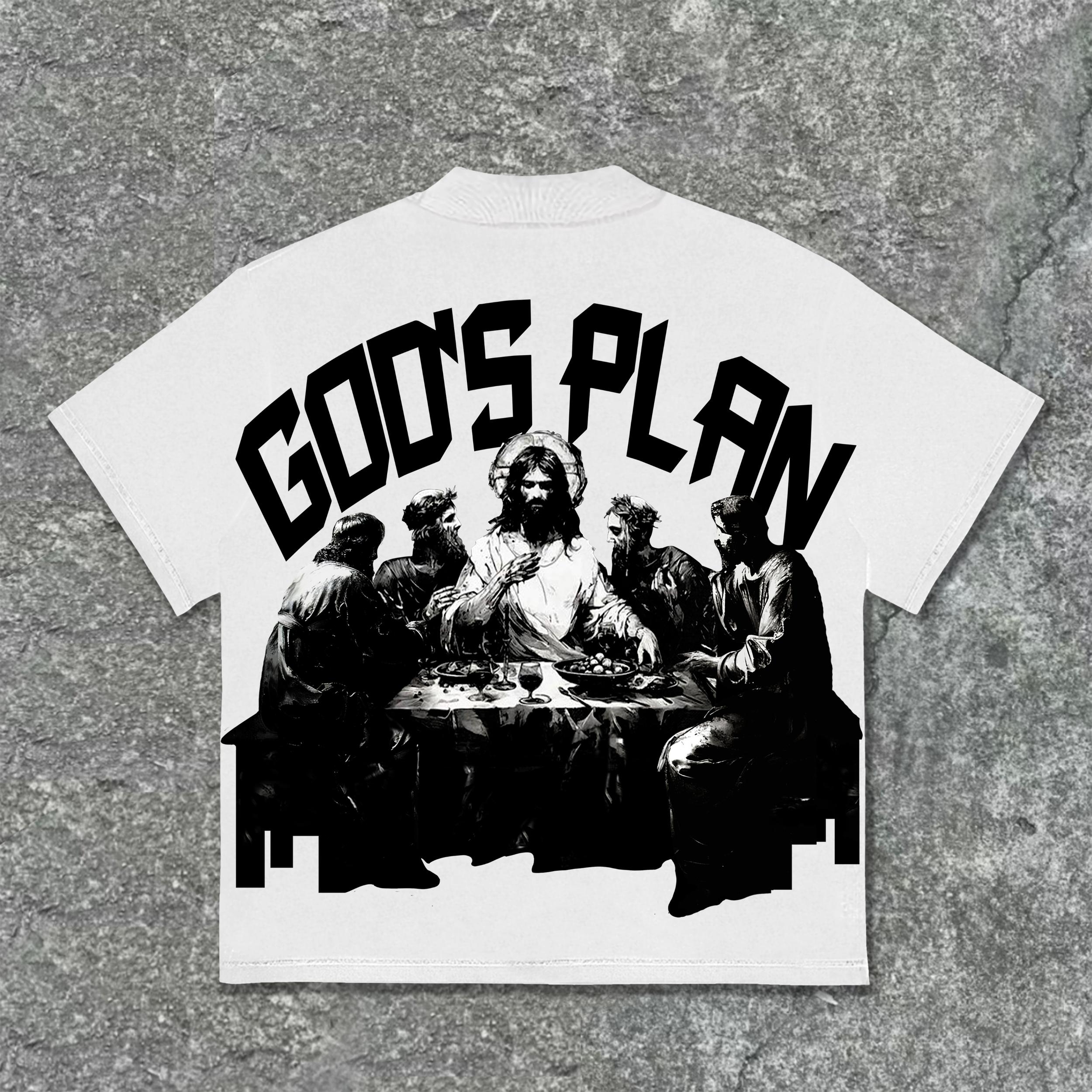 Unisex Men's God's Plan Faith Vintage Graphic Street Cotton T-Shirt Product Image