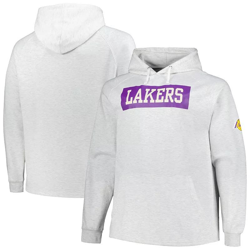 Men's Fanatics Ash Los Angeles Lakers Big & Tall Raglan Tri-Blend Pullover Hoodie,  Product Image