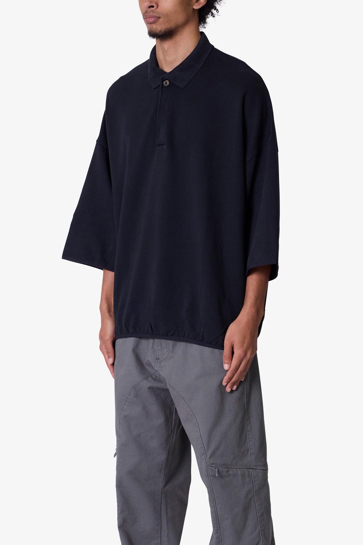 Oversized Knit Polo S/S Shirt - Black Product Image