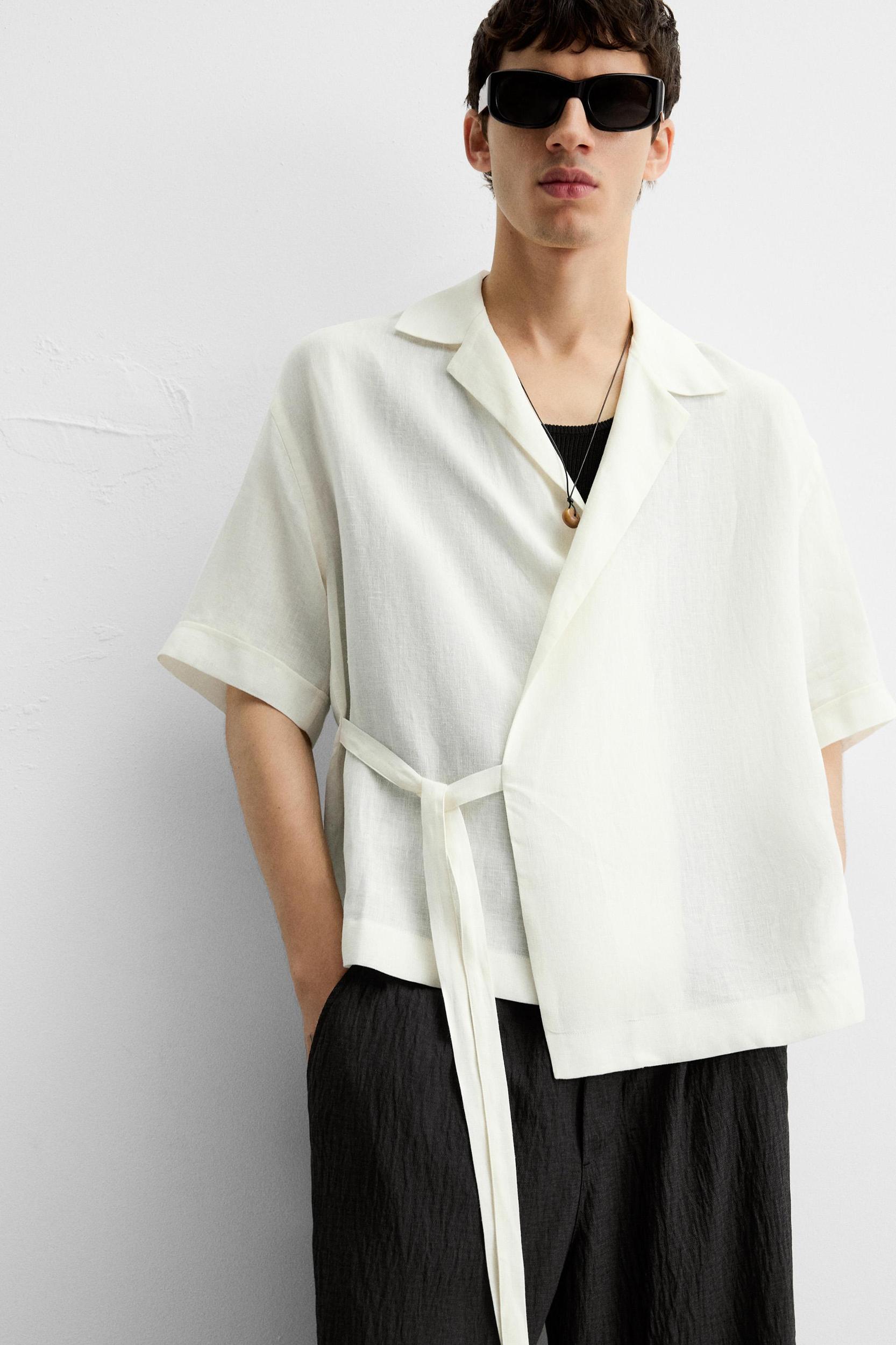 100% LINEN TIE SHIRT Product Image