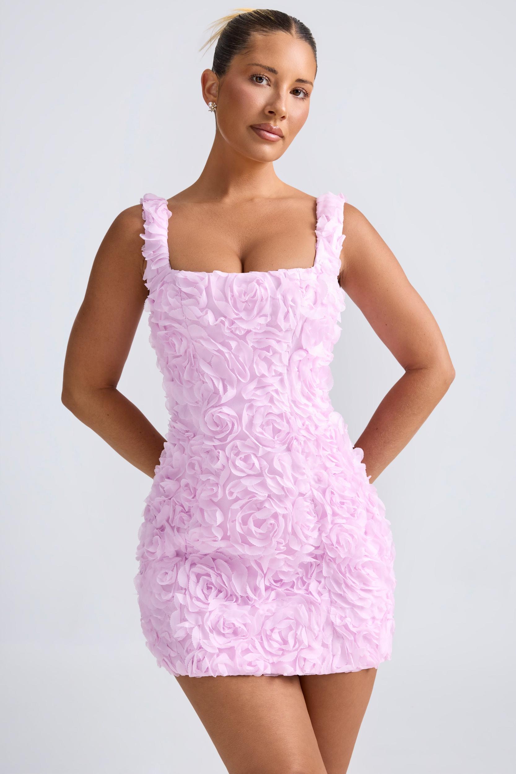 Floral-Appliqué Corset Mini Dress in Lilac Product Image