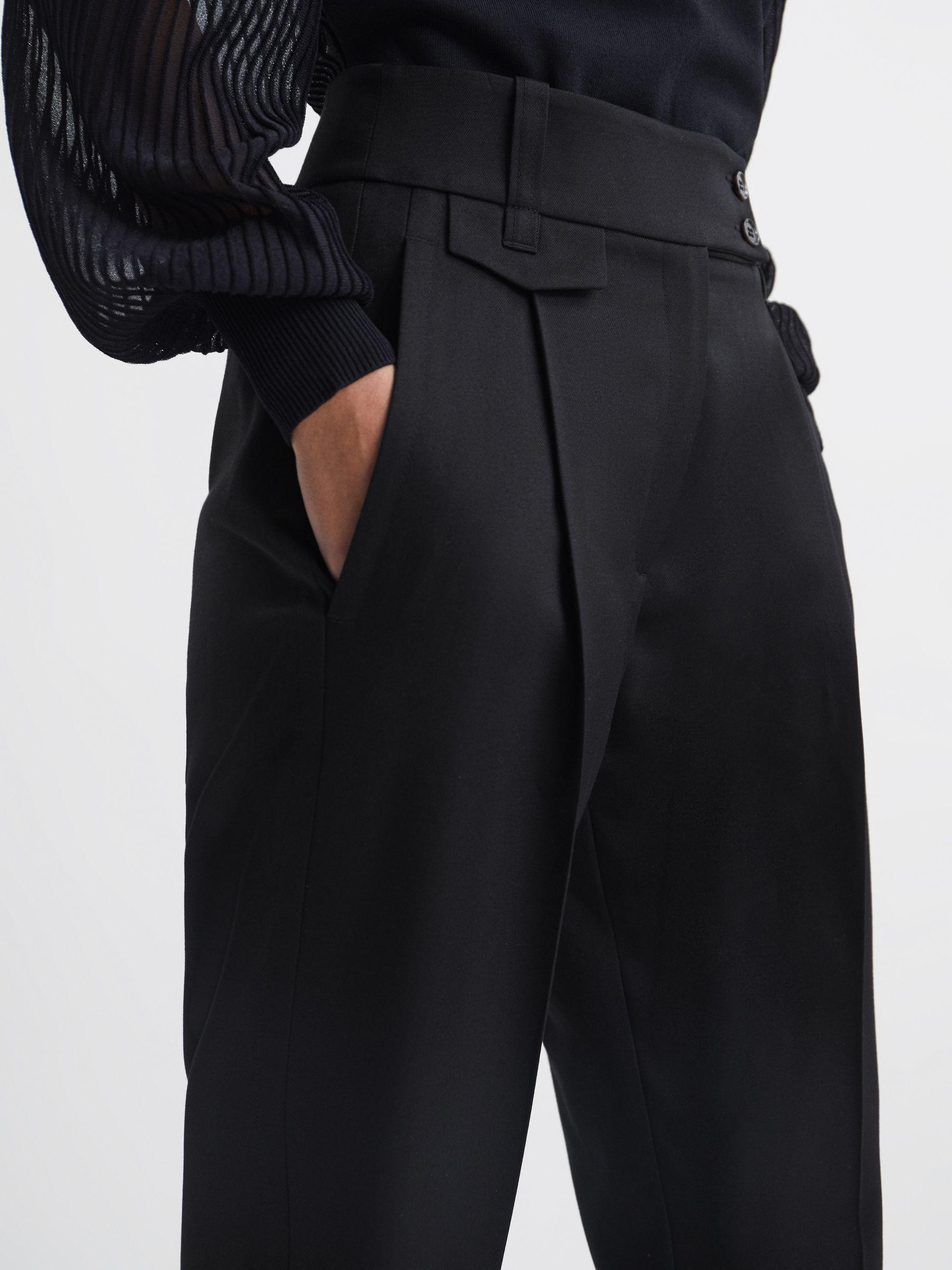 High Rise Cropped Tapered Trousers in Black Product Image