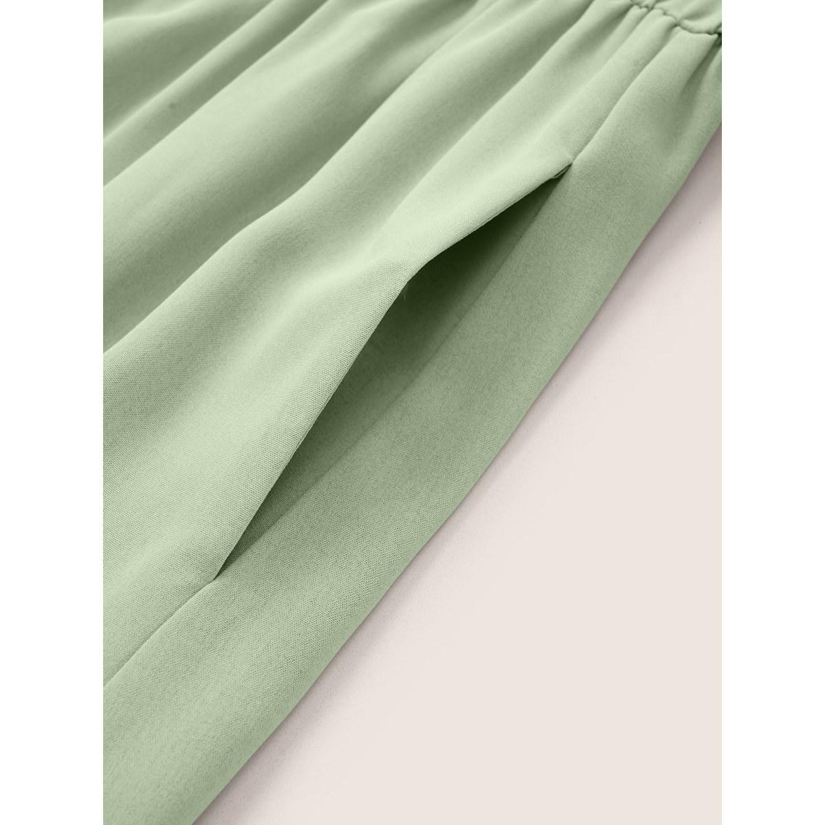 Plus Size Colorblock Contrast Wrap Elastic Waist Pocket Dress Mint Women Casual Non Overlap Collar Short sleeve Curvy Midi Dress BloomChic 18-20/2X Product Image