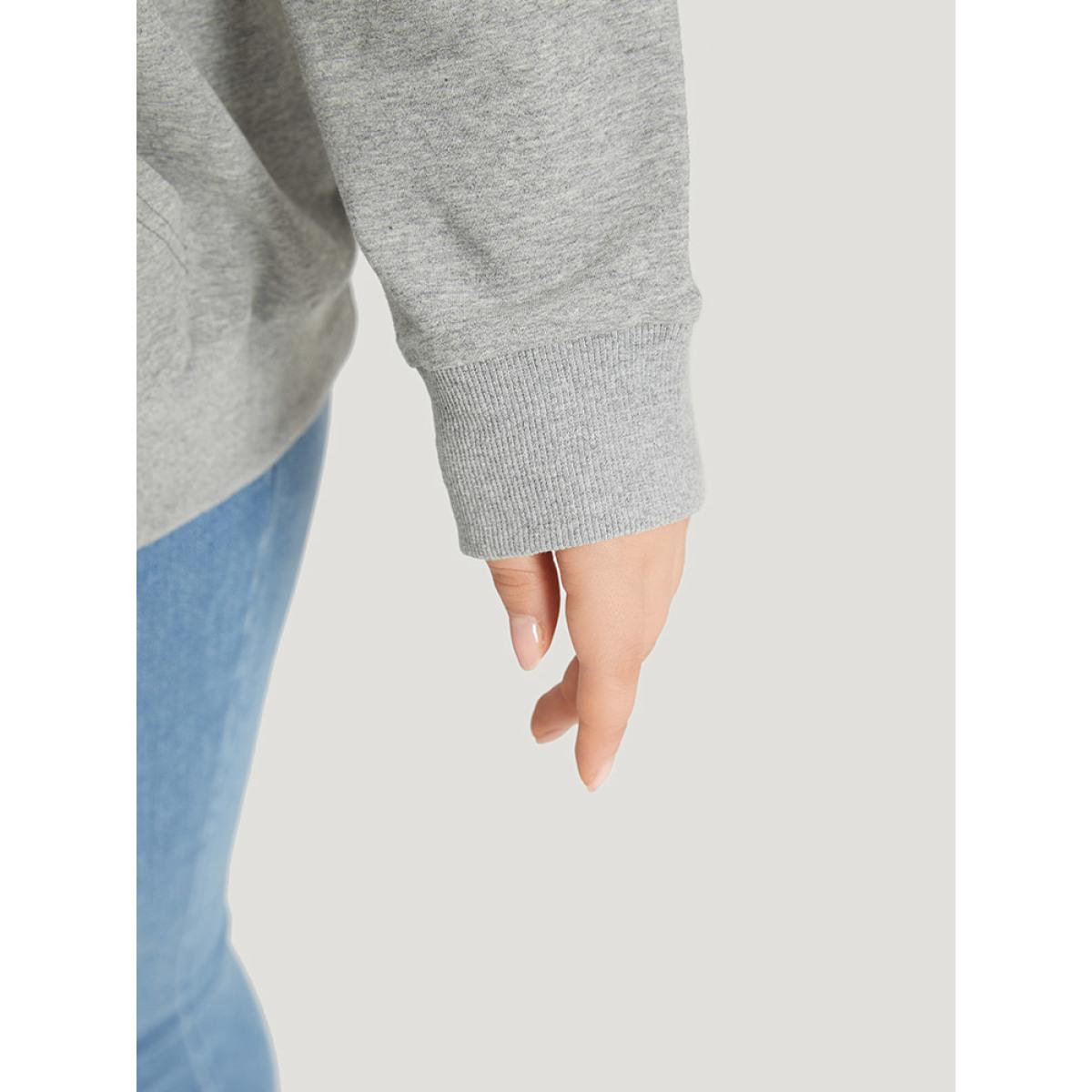 Plus Size Hooded Zipper Fly Ties Pocket Sweatshirt Women Gray Casual Elastic cuffs Hooded Dailywear Sweatshirts BloomChic 26/4X Product Image