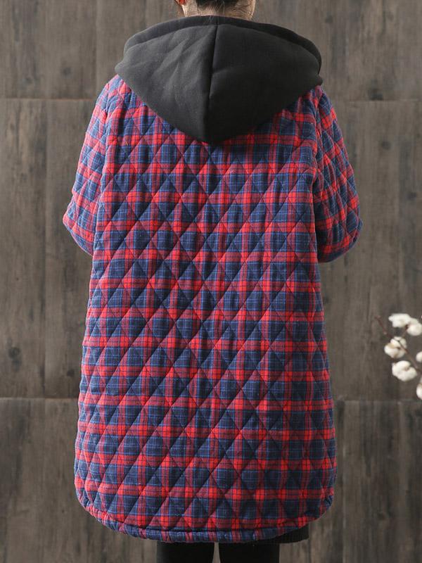 Vintage Loose Plaid Quilted Hooded Padded Coat Product Image