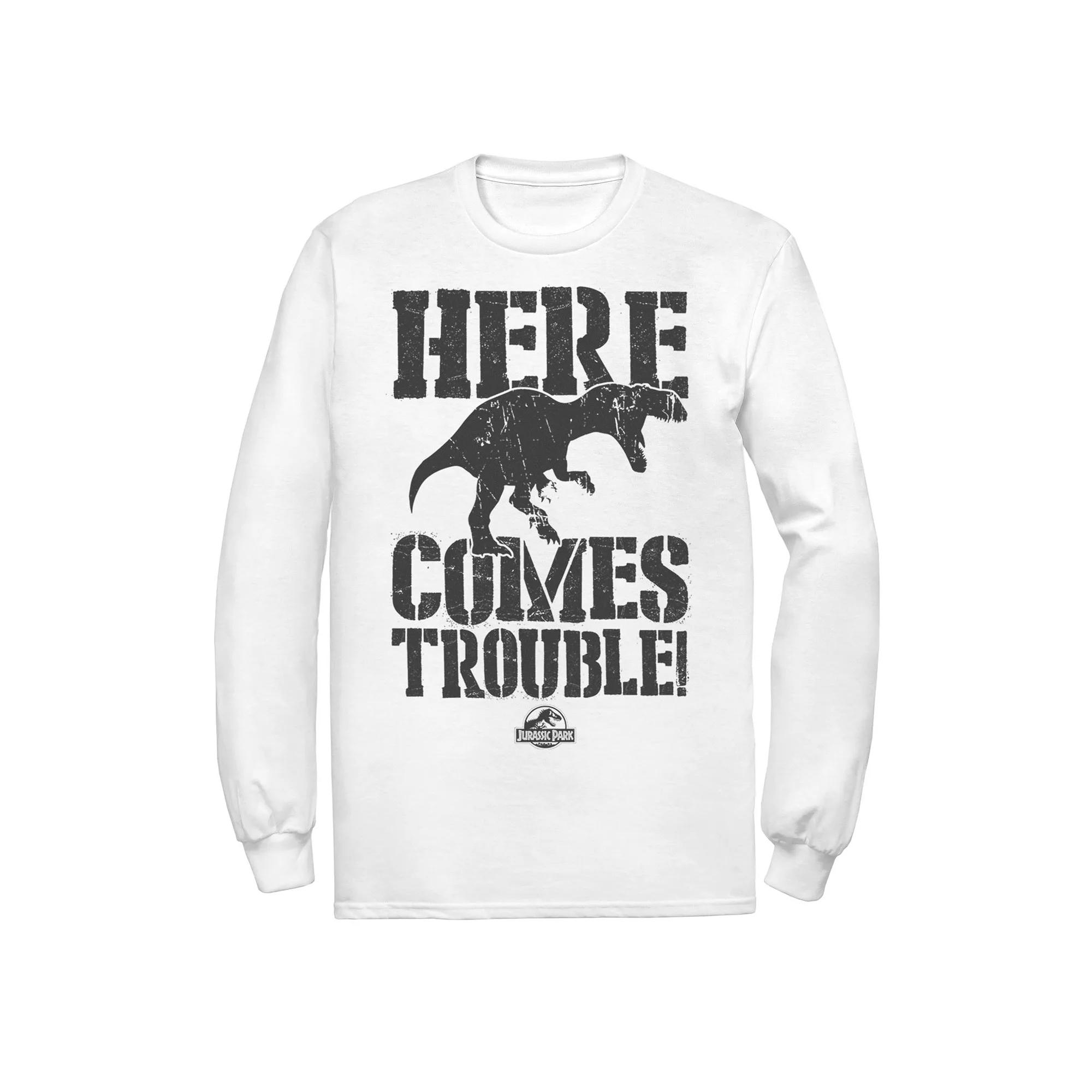 Men's Jurassic Park Here Comes Trouble Long Sleeve Graphic Tee,  Product Image