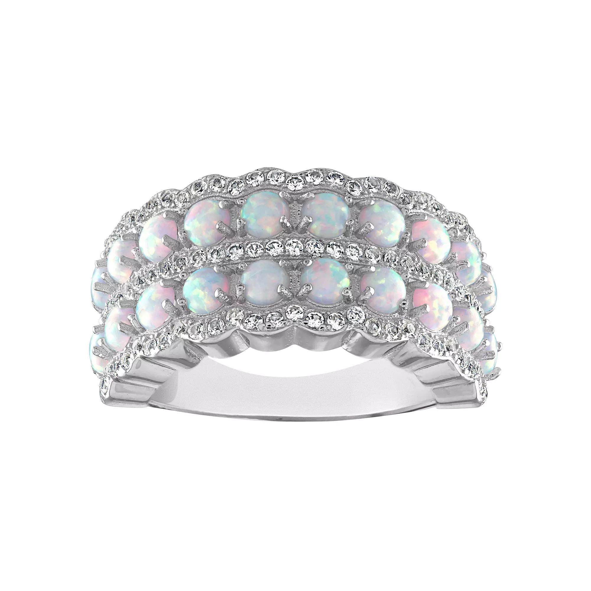 Designs by Gioelli Sterling Silver Lab-Created Opal & White Sapphire Ring, Women's,  Product Image