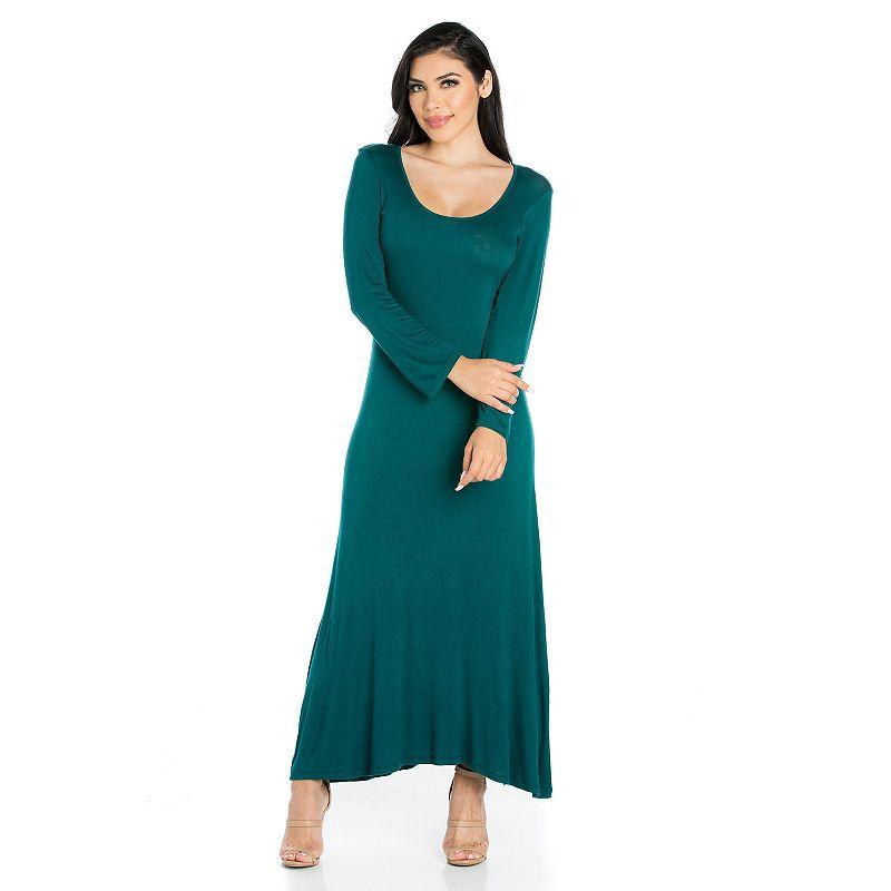 Women's 24seven Comfort Apparel Scoopneck Long Sleeve Maxi Dress,  Product Image