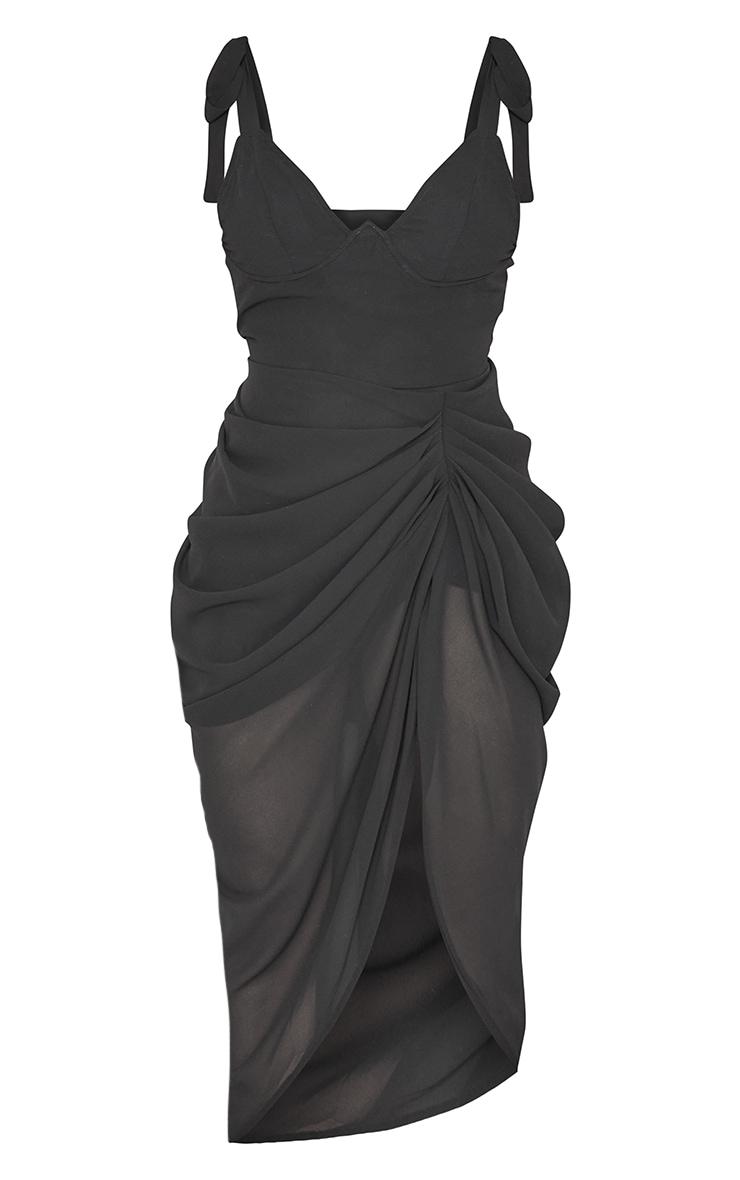 Black Underwire Detail Draped Midi Dress Product Image