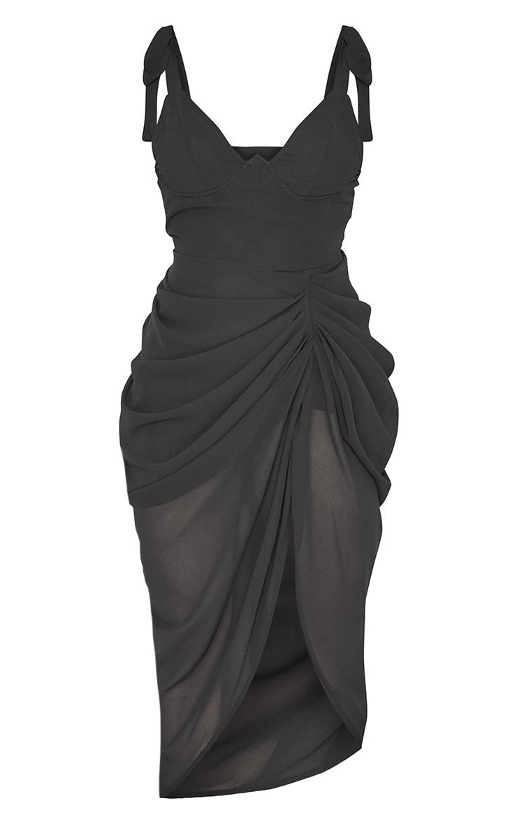 Black Underwire Detail Draped Midi Dress Product Image