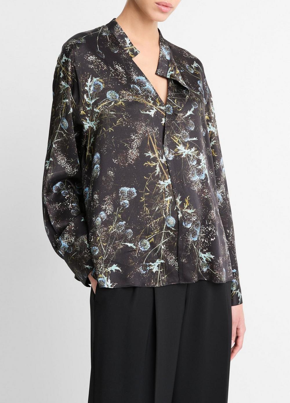 Thistle Silk Draped-Collar Blouse Product Image