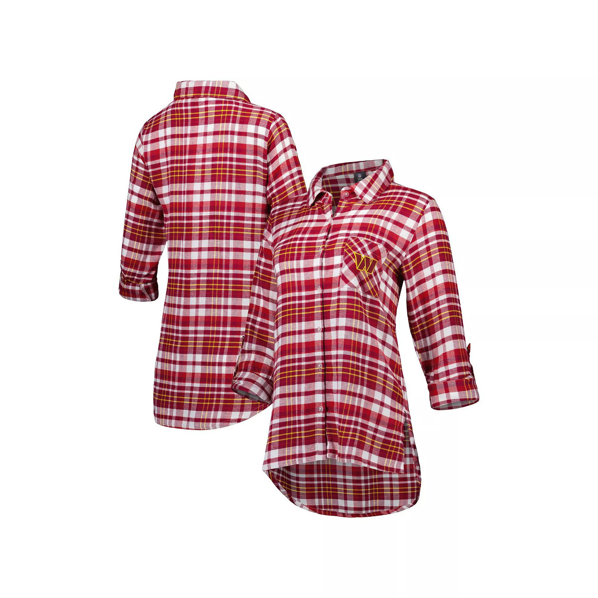 Women's Concepts Sport Burgundy/Gold Washington Commanders Mainstay Flannel Full-Button Long Sleeve Nightshirt, Size: Large, Wft Med Re Product Image