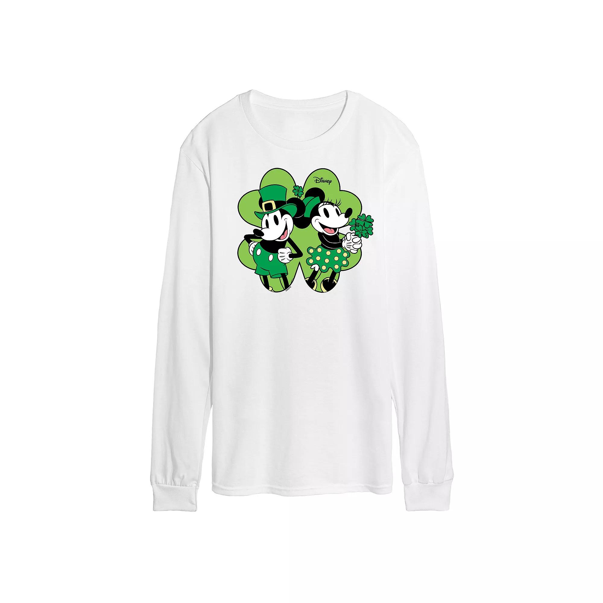 Disney's Mickey & Minnie Mouse Men's Shamrock Long Sleeve Graphic Tee,  Product Image