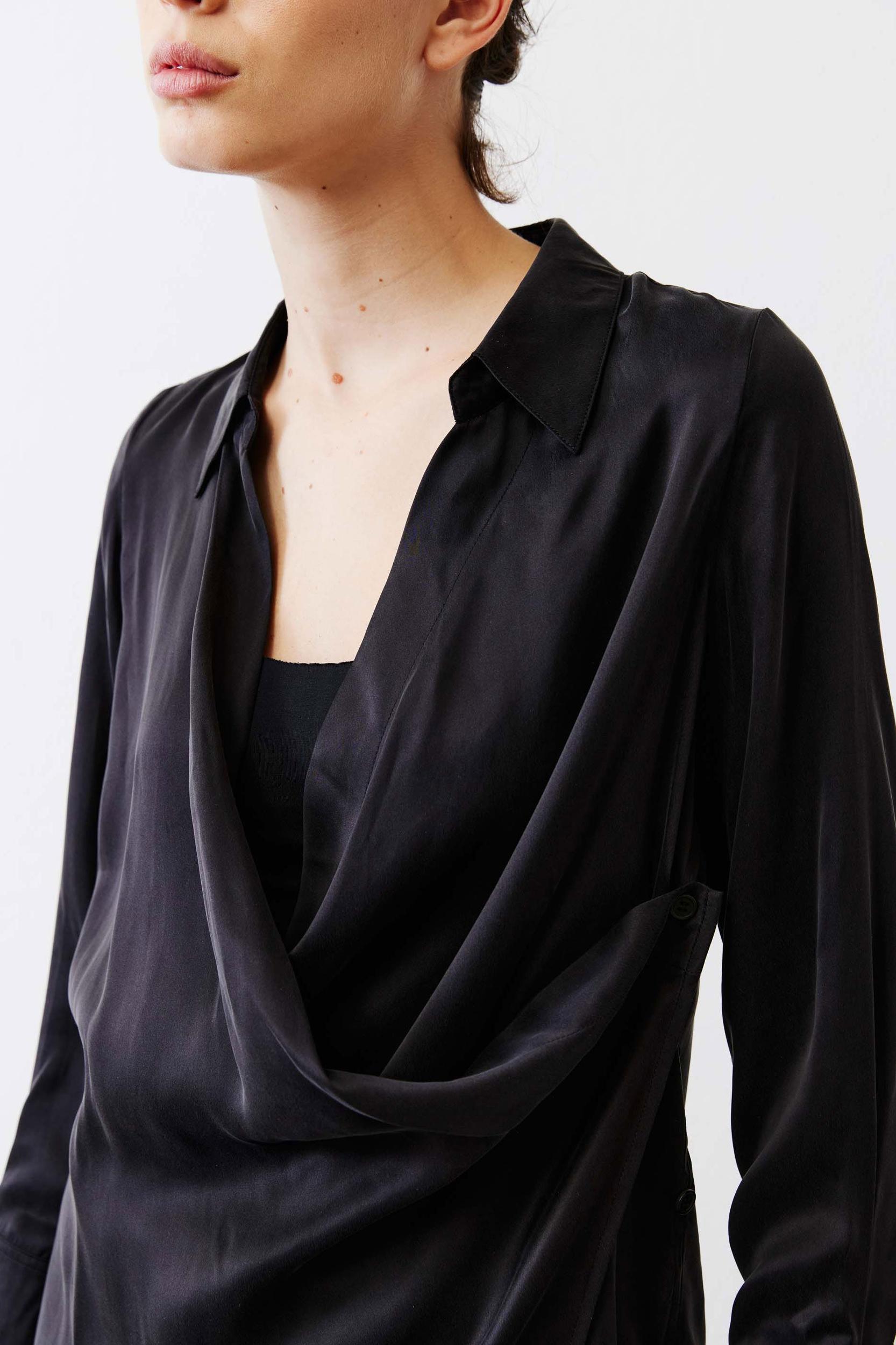 Collared Wrap Washable Silk Blouse Product Image