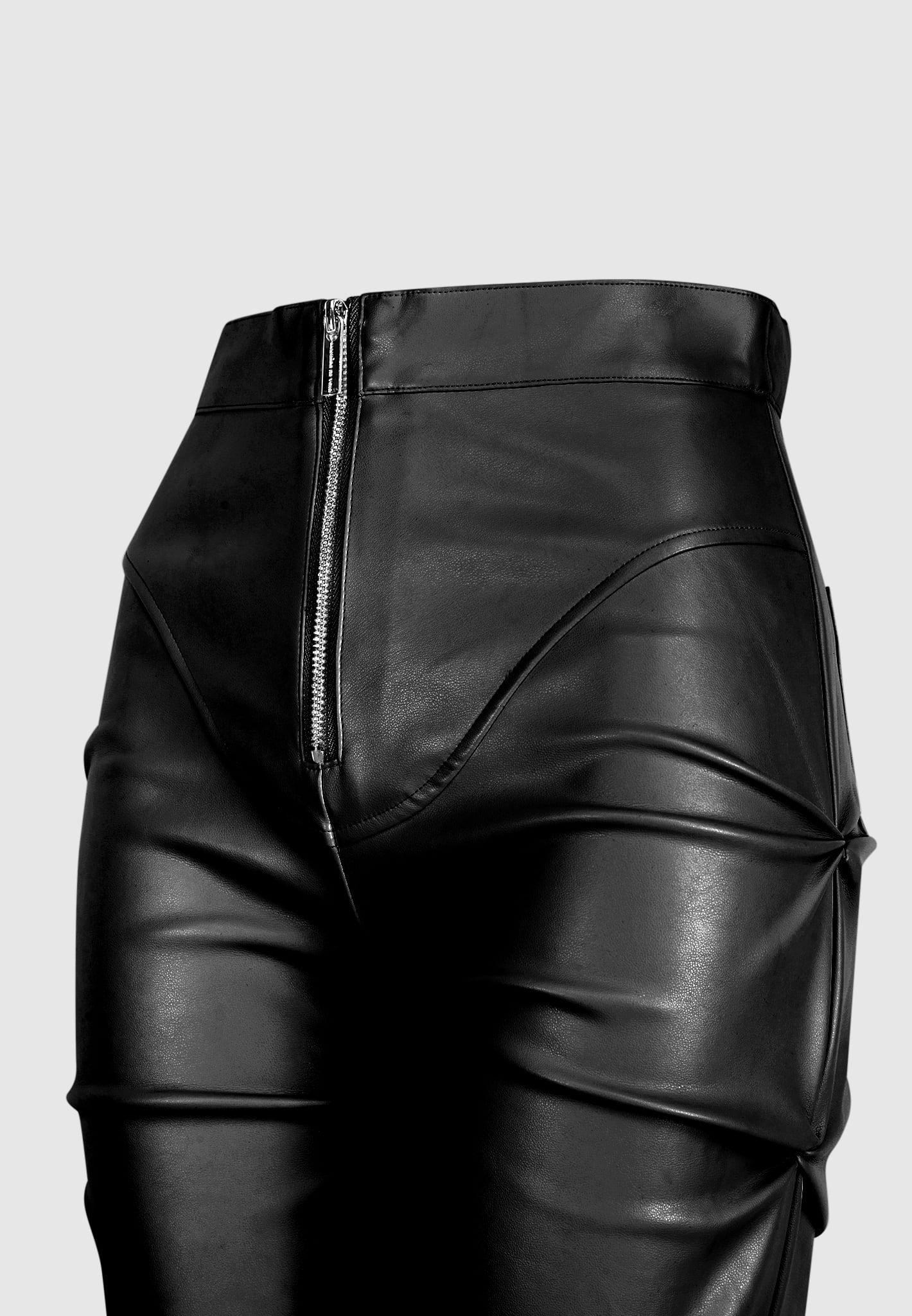 Tacked Leather Flared Trousers - Black Female Product Image