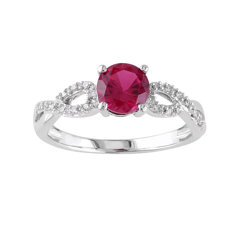 Stella Grace Lab-Created Ruby and 1/10 Carat T.W. Diamond Engagement Ring in 10k White Gold, Women's, Size: 6, Red Product Image