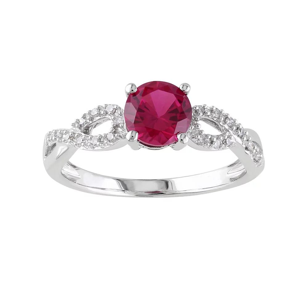 Stella Grace Lab-Created Ruby and 1/10 Carat T.W. Diamond Engagement Ring in 10k White Gold, Women's, Size: 6, Red Product Image