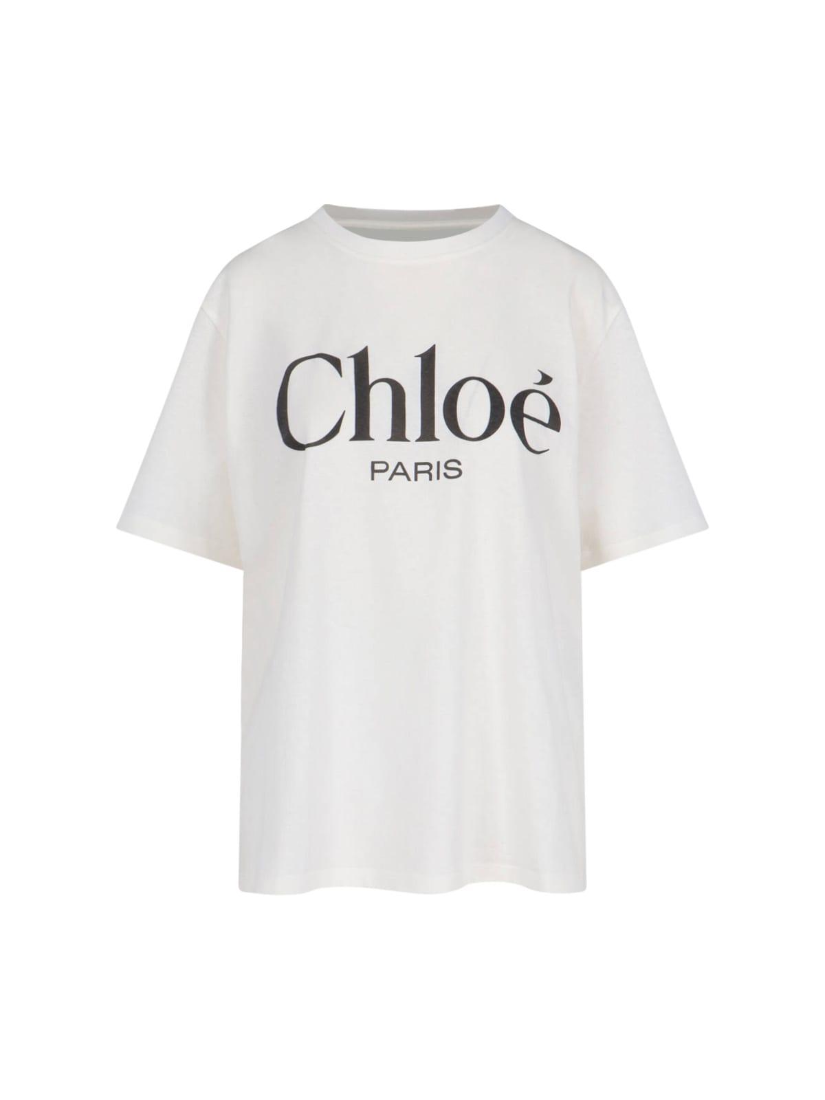 CHLOÉ White Crewneck T-shirt With Logo Print On The Front In Cotton Woman Product Image