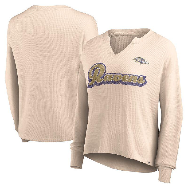 Womens Fanatics Branded Tan Baltimore Ravens Go For It Notch Neck Waffle Knit Long Sleeve T-Shirt Product Image